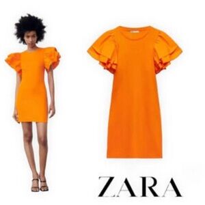 Zara orange ruffled rib dress NWT sz small S